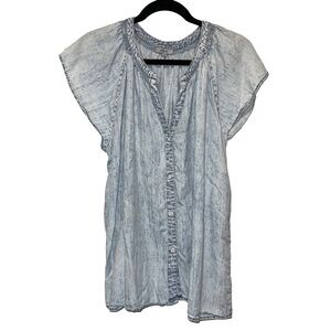 Rails Alena Light Acid Wash Light Denim Linen Blend Button Down Boho Size XL